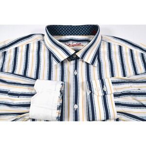 Robert Graham White‎ Striped Flip Cuff Shirt Men's XXL 18 1/2  Long Sleeve